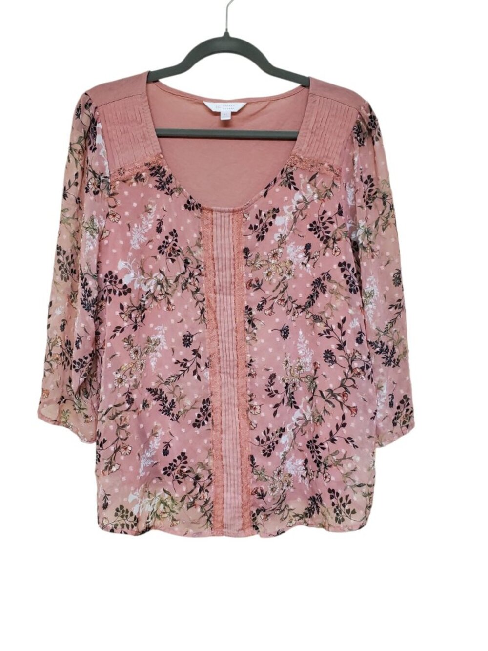 LC Lauren Conrad Women's Pink Floral Bridgerton Victorian Lace Front Top Size XL